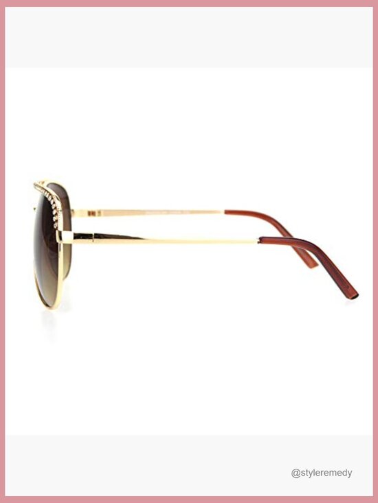 Silver Rhinestone Trimmed Pilot Sunglasses with UV Protection